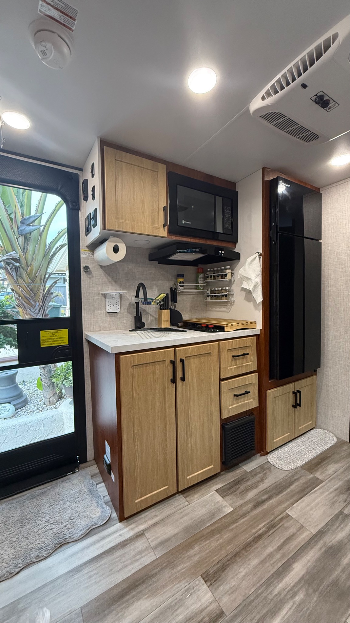 Campsite setup with awning mesh