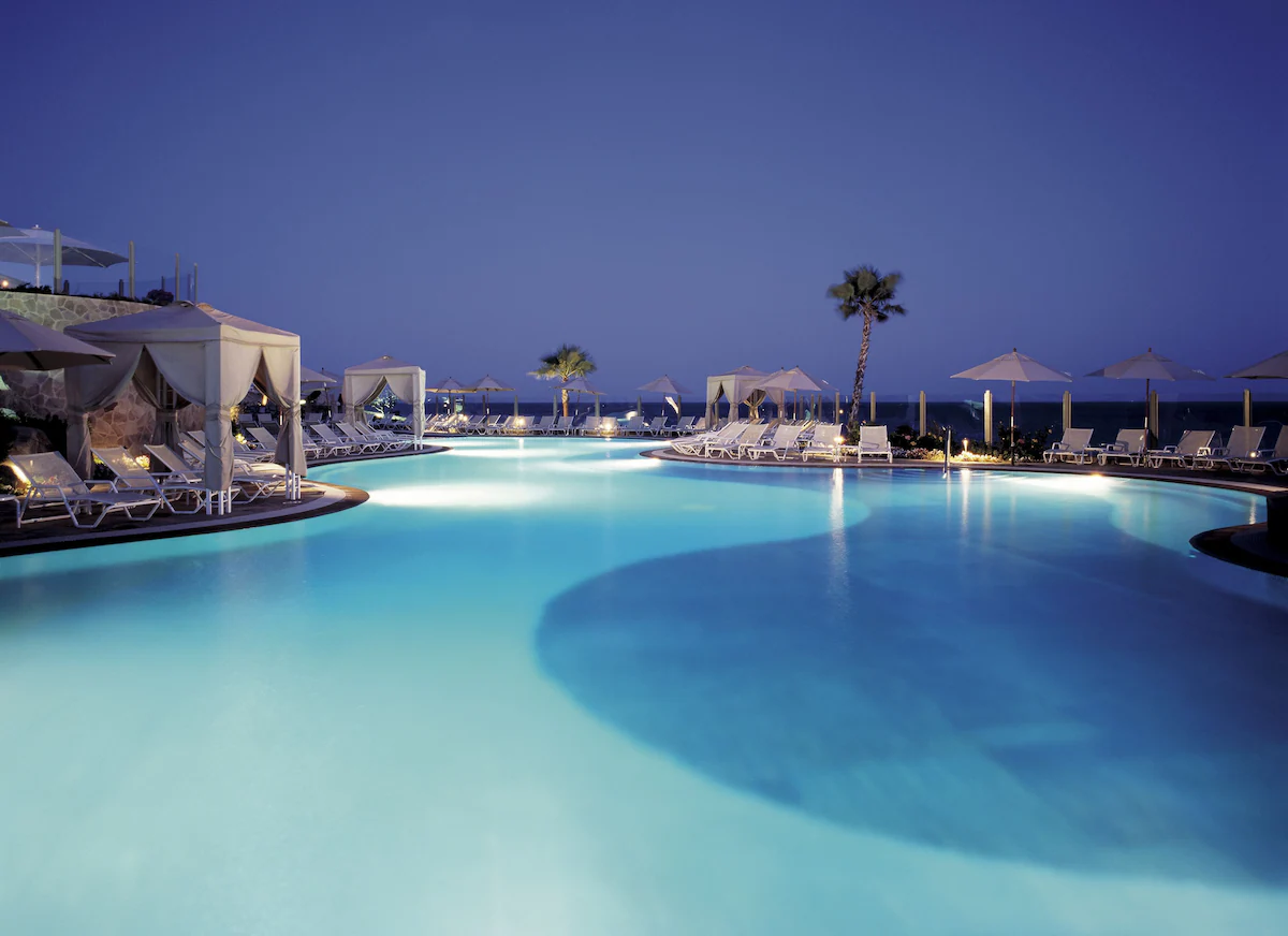 Resort pool at blue hour